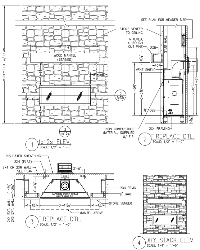 Fireplace fp12s Linear Stone Fireplace, Two-Story, Gas
