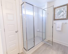 Upgrade 5ft Shower Door and Panel w/19in Return to Semi-Frameless Brushed Nickel w/ Clear Glass