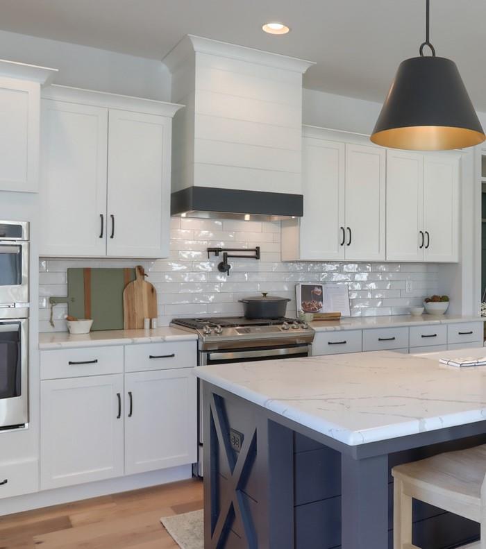 Change Chimney Hood to Woodmont Shiplap 42in Wood Hood, 9ft Ceiling, Painted