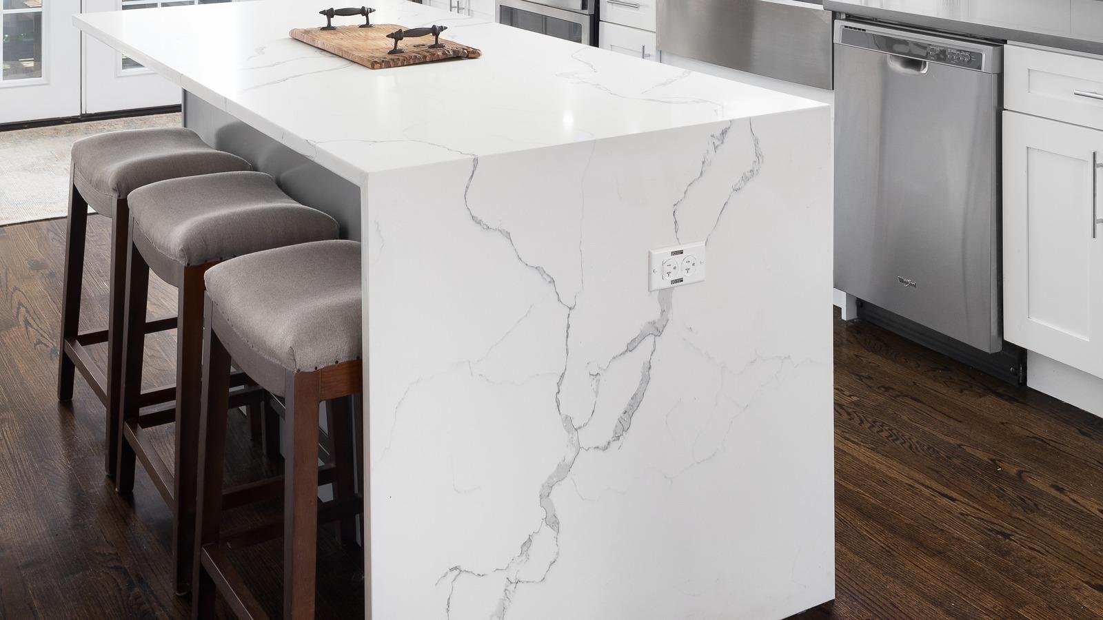 Add Waterfall End to Island per LF of Island Width, T05 Granite or Quartz.
