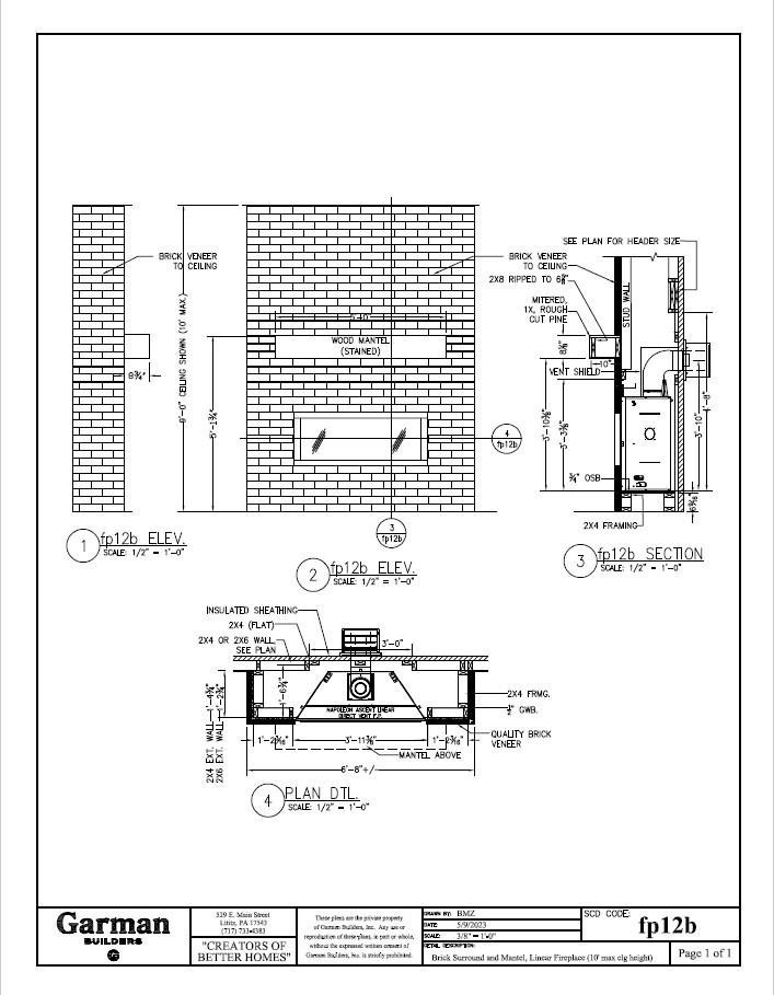 Fireplace fp12b Linear Fireplace, Brick with Stained Beam Mantle, One-Story, Gas