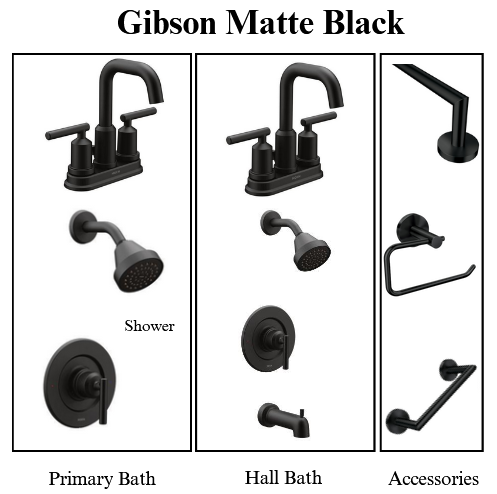 Gibson 4” Spread Matte Black Plumbing Package (Whole House)