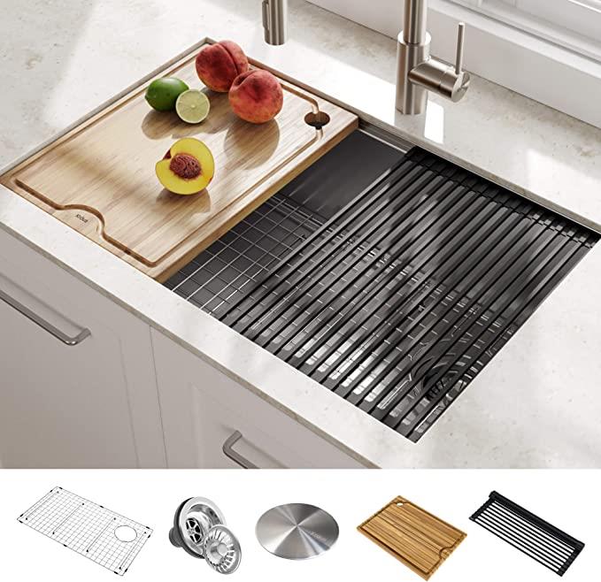 Upgrade Std SS UM Kitchen Sink to KRAUS Workstation UM SS Single Bowl Sink