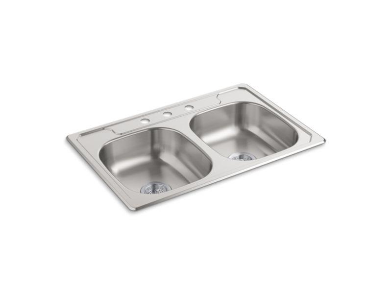 Sterling by Kohler Kitchen Sink Middleton 14633 Self-Rimming, 6 inch Double Basin - Stainless Steel