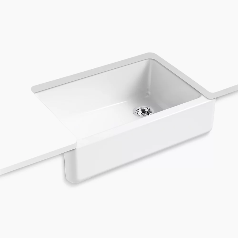 Upgrade Std SS UM Kitchen Sink to Kohler White Cast Iron Single Bowl Farm Sink