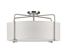 Change 1-Story Foyer Light to P350110-009 Kempsey Three-Light Semi-Flush Brushed Nickel w/A19 Clear Lamps (8ft)