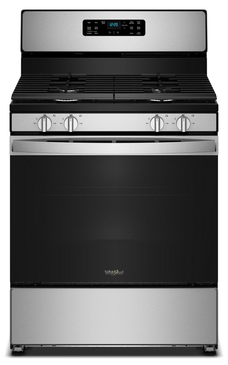 Whirlpool WFGS3030RS 5.1CuFt Freestanding Gas Range, Frozen Bake, Dishwasher Safe Grates - Stainless Steel